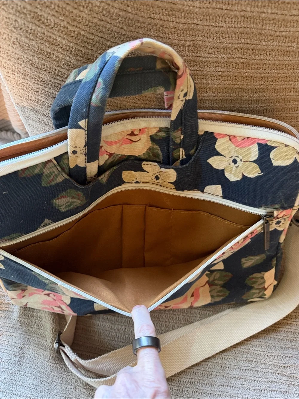 Navy Floral Convertible Crossbody Tote